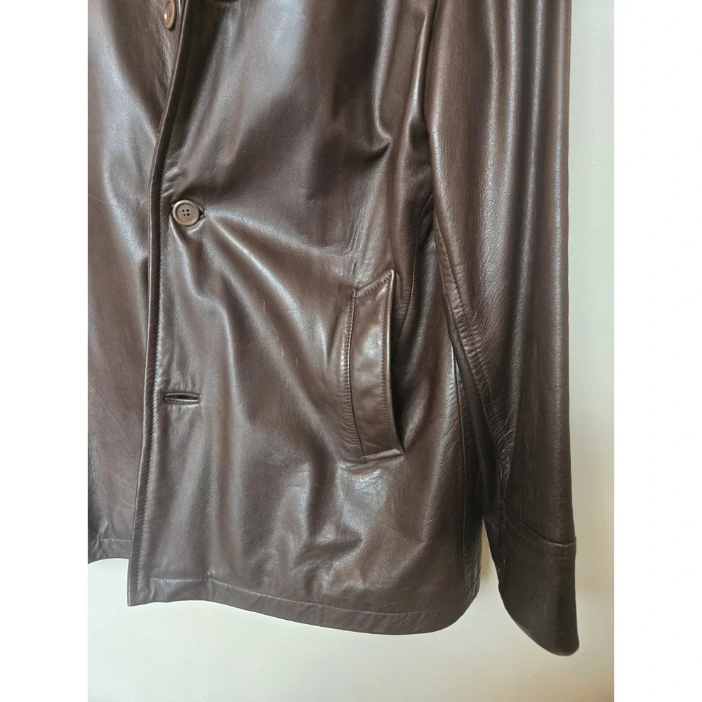 Gap Vintage Y2K Brown Leather Car Coat Driving Jacket Mens Large Oversized 2002